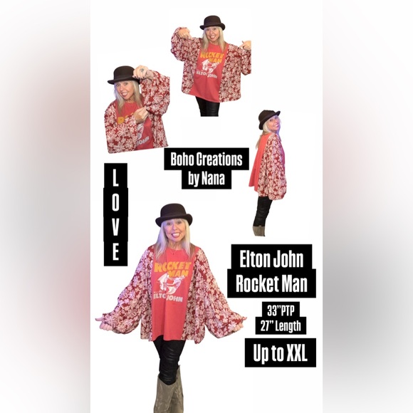 Elton John Rocket Man Boho Upcycle Rocktop - Picture 8 of 8